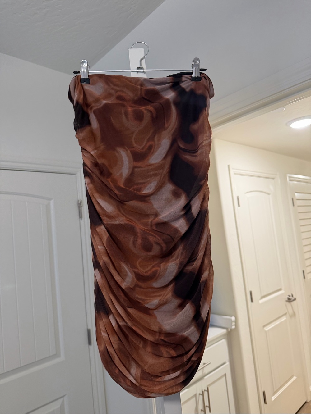 Fashion Nova Brown and Black Ruched Strapless Dress